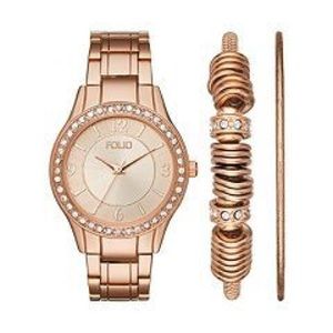 Folio Women's Crystal Rose Watch & Bracelet Set